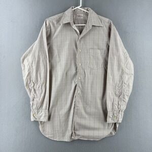 Vintage 60s Penneys Shirt Mens Small 14.5 Beige Button Up Long Sleeve Sanforized